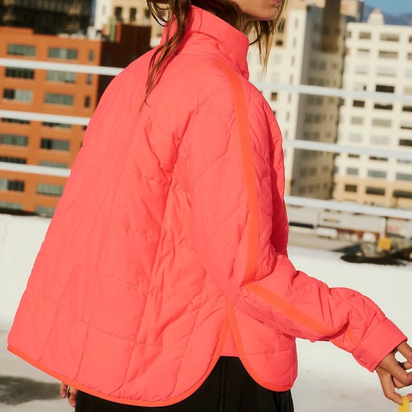 Pippa Packable Puffer Jacket Free People - size small Neon Coral/Hot Watermelon - Picture 3 of 6
